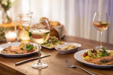 The food on the table and wine
