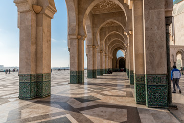 Arcade with islamic decoration, Mosque Hassan II in Casablanca, Morocco