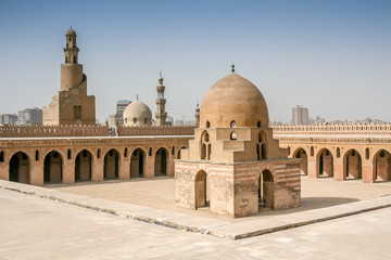 Mosque Ibn Tulun in Cairo with spiral minaret, Egypt - obrazy, fototapety, plakaty