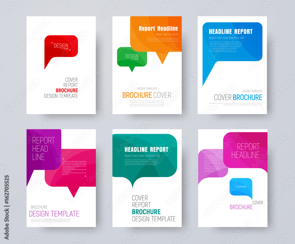 Poster set of a4 covers with multi-colored bubbles talking.