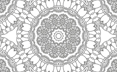 Complex Kaleidoscope Mandala. For Coloring Book. Black Lines on White Background. Abstract Geometric Ornament. Vector.