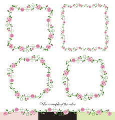 Pink roses, decorative frames.