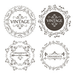 Set of signs with round ornamental frames over white background vector illustration