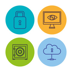 Hand drawn colorful cyber security related icons over white background vector illustration