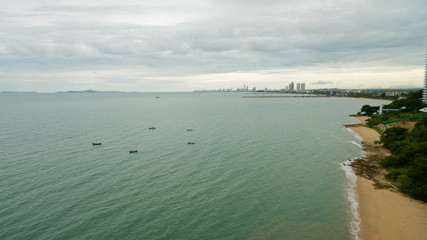 Aerial  view from flying drone at  beach and sea 