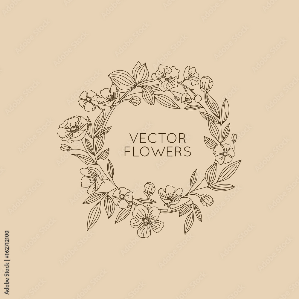 Poster vector round floral frame and background with copy space for text