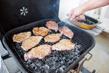 Pork Meat On The Coal BBQ Grill 