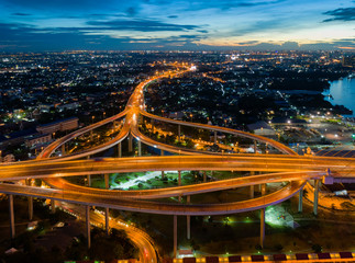 Bangkok Expressway and Highway top view during twilight time ,expressway is an important facility for rush hour in Bangkok , Bangkok,Thailand