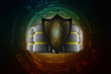 Fototapeta premium 3d illustration Security concept - shield on digital code background