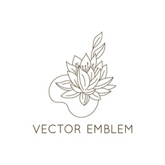 Vector logo design template - floral illustration in simple minimal linear style