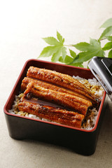 うな重　Japanese broiled eel served over rice a lacquered box
