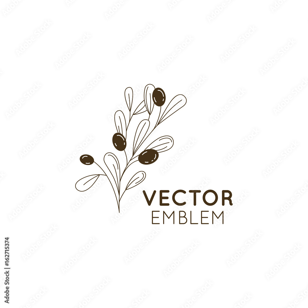 Poster vector olive oil icon and logo design element in trendy linear style - mono line illustration