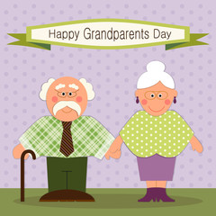 Cute Grandparents Day card with funny characters of Grandfather and Grandmother