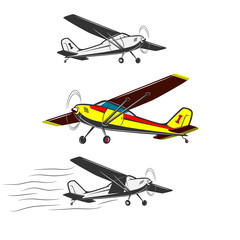 
Sports, excitement and travel around the world in flight.
Three kinds of vintage, small aircraft. One in color.