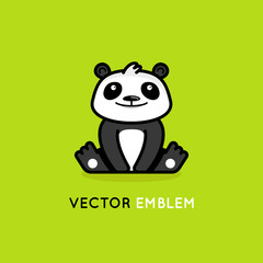 Vector logo design template in cartoon flat linear style - little smiling panda bear