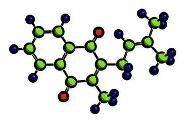 Molecular structure of menaquinone (vitamin K), 3D rendering