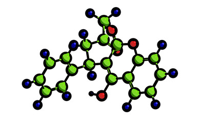 Molecular structure of warfarin, 3D rendering