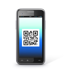 Smartphone with QR code. 3D illustration