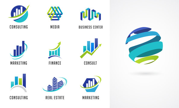 Marketing, finance, sales, media and business abstract logos and icons