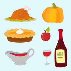 Happy thanksgiving day symbols design holiday objects fresh food harvest autumn season vector illustration