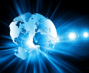 Best Internet Concept of global business. Globe, glowing lines on technological background. Wi-Fi, rays, symbols Internet, 3D illustration