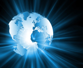 Best Internet Concept of global business. Globe, glowing lines on technological background. Wi-Fi, rays, symbols Internet, 3D illustration