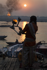 Puja ritual in Varanasi, India. November 2015