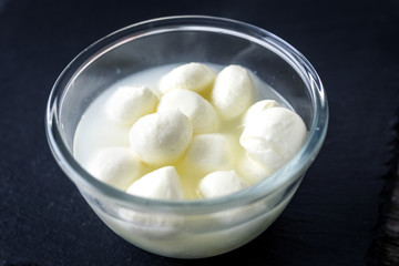 Mini mozzarella cheese in a bowl
