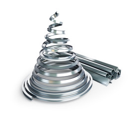 Metal fir tree on a white background 3D illustration