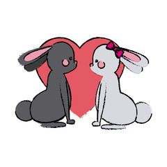 couple rabbit heart lovely design vector illustration