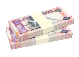 United Arab Emirates dirhams bills isolated on white background. 3D illustration.