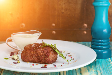 close-up appetizing roasted steak