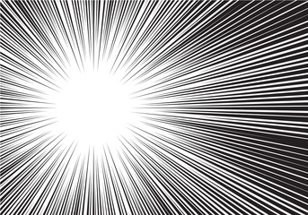 Abstract radial zoom black speed line on white for comic vector illustration.