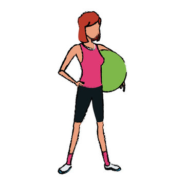 sport girl fitball athletic image vector illustration