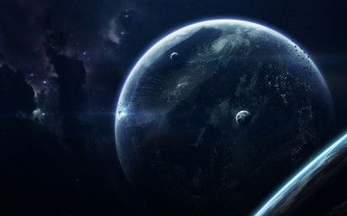 Obraz na płótnie Canvas Science fiction space wallpaper, incredibly beautiful planets, galaxies, dark and cold beauty of endless universe. Elements of this image furnished by NASA