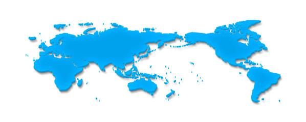立体的な青い世界地図と白い背景