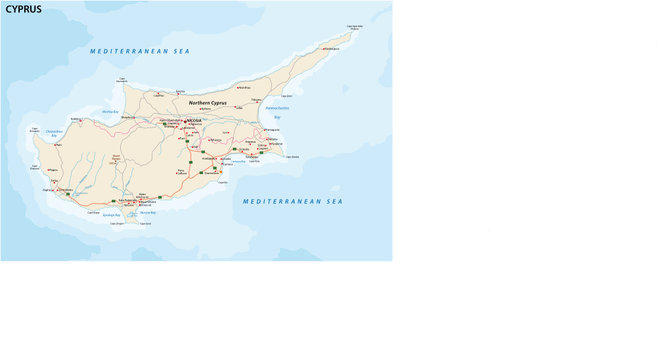 Road map of mediterranean sea island cyprus