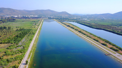 Obraz premium Aerial drone photo of Schinias public Rowing and Canoeing Centre , Attica, Greece