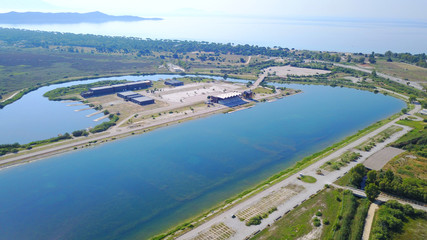 Aerial drone photo of Schinias public Rowing and Canoeing Centre , Attica, Greece