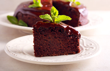 Chocolate vegan cake with chocolate ganache
