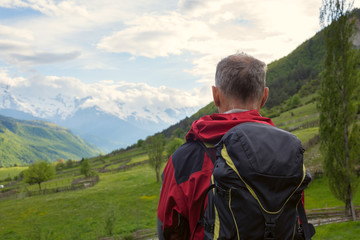 Man traveler  in the mountains