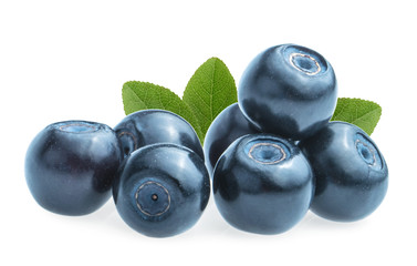 Blueberries (bilberries) isolated on white background