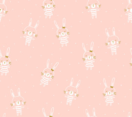 Easter seamless pattern design with bunnies. Light baby print for child fabric or gift paper. Vector illustration.