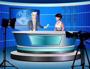 News studio with journalists