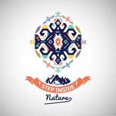 Obraz premium Colorful tribal Navajo style vector ornamental geometric logo set