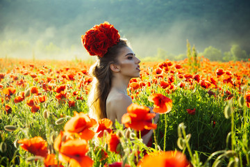 poppy seed bouquet at girl with long curly hair