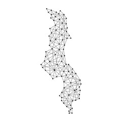 Map of Malawi from polygonal black lines and dots of vector illustration