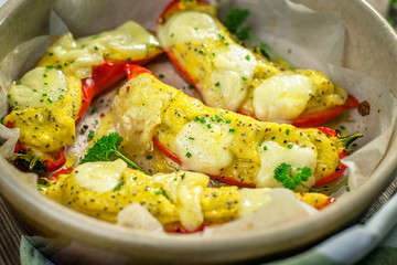 Roasted peppers with polenta and mozzarella