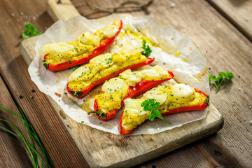 Roasted peppers with polenta and mozzarella