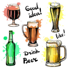 Beer set, graphics and watercolor